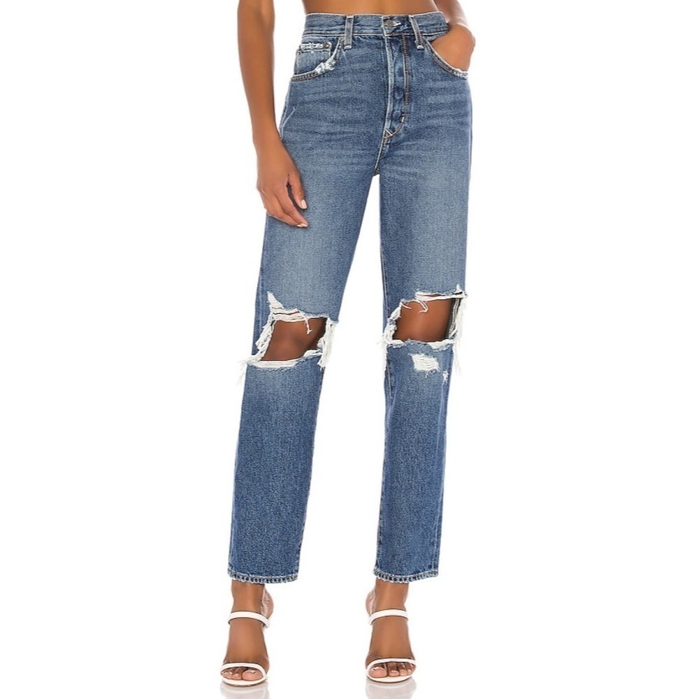 Lovers + Friends Cabrillo Blue Distressed High-Rise Straight Nolan Jeans EUC 25